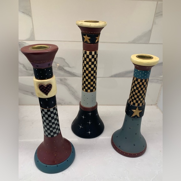Vintage Williraye Studio Colorful Checkered American Candle Holders - Picture 2 of 9